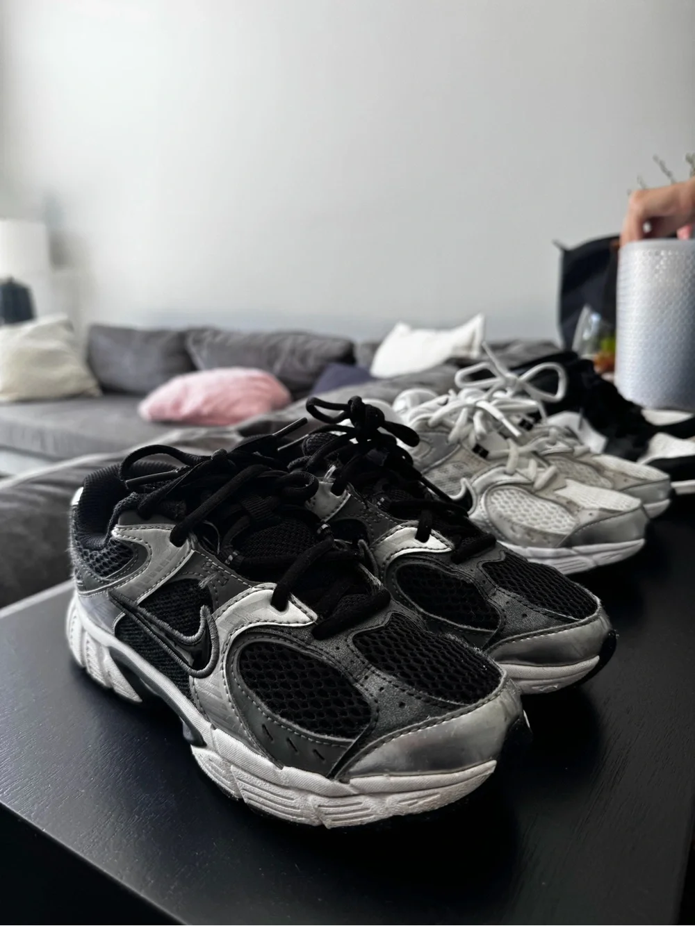 Nike Kids Black and Silver Mesh Running Sneakers